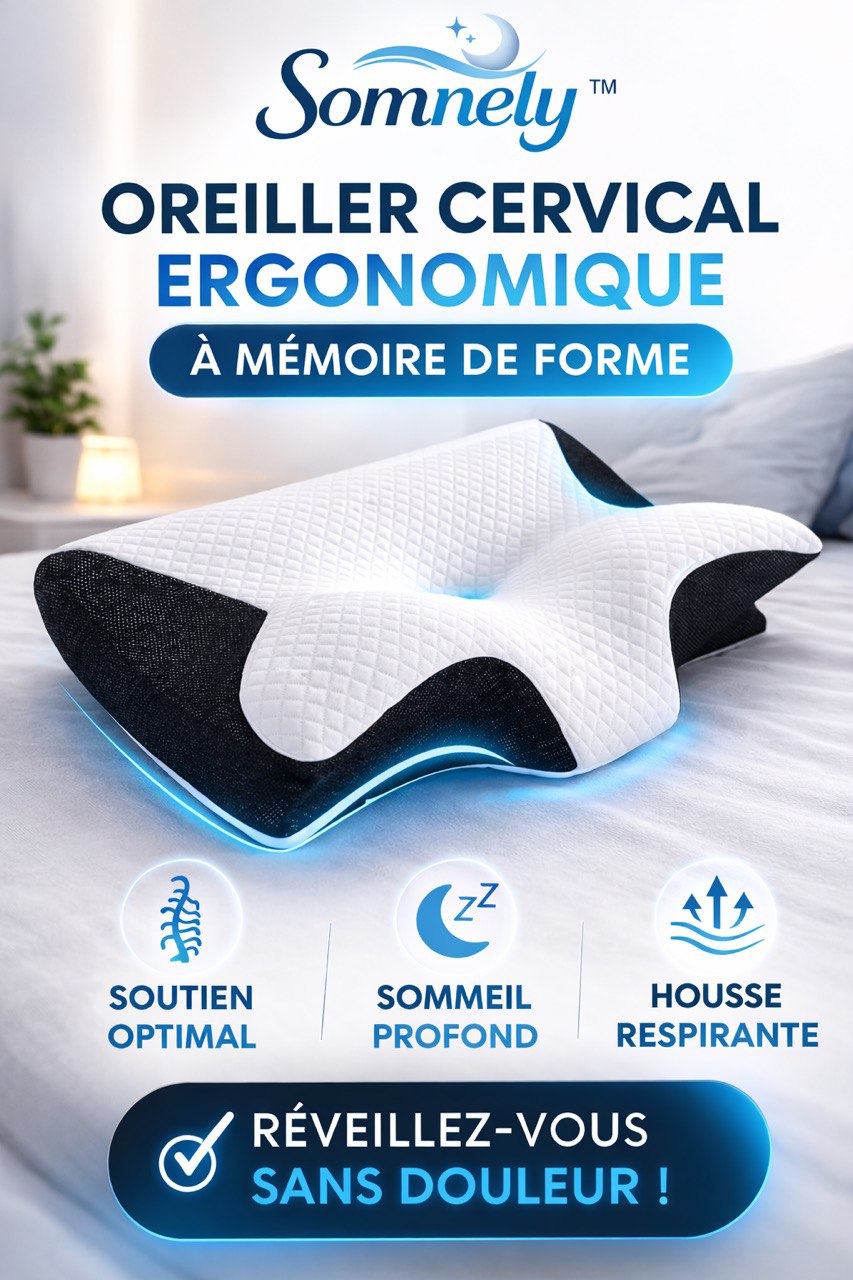Somnely™ – Coussin Cervical Ergonomique à Mémoire de Forme